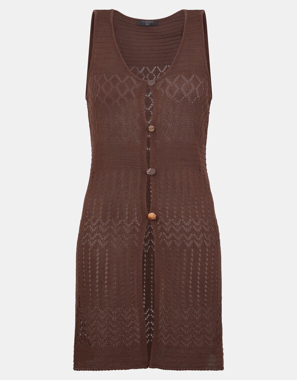 Crochet Knit Sleeveless Top, Brown (BROWN), large