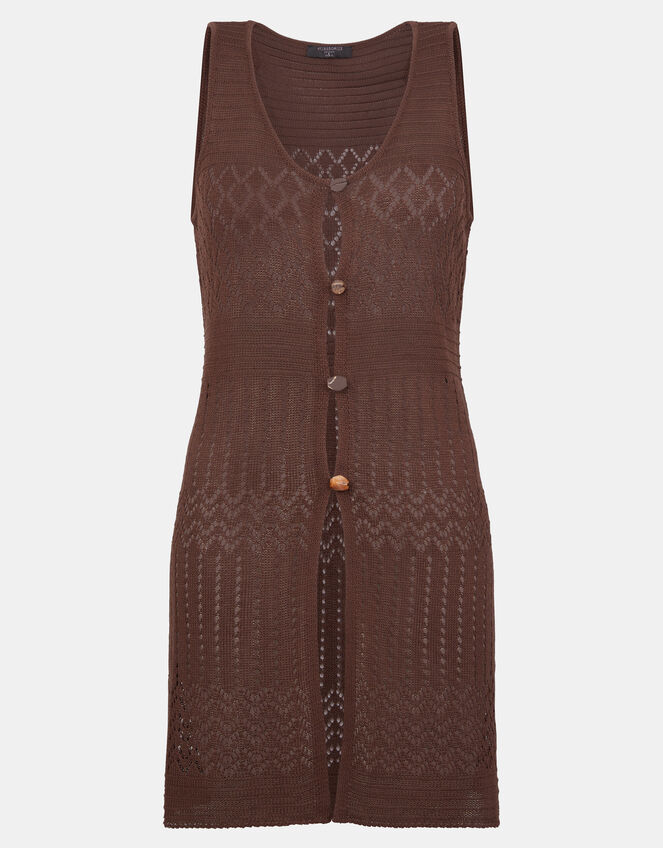 Crochet Knit Sleeveless Top, Brown (BROWN), large