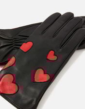 Love Heart Leather Gloves, Black (BLACK), large