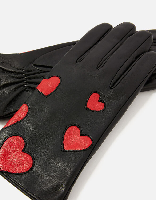 Love Heart Leather Gloves, Black (BLACK), large