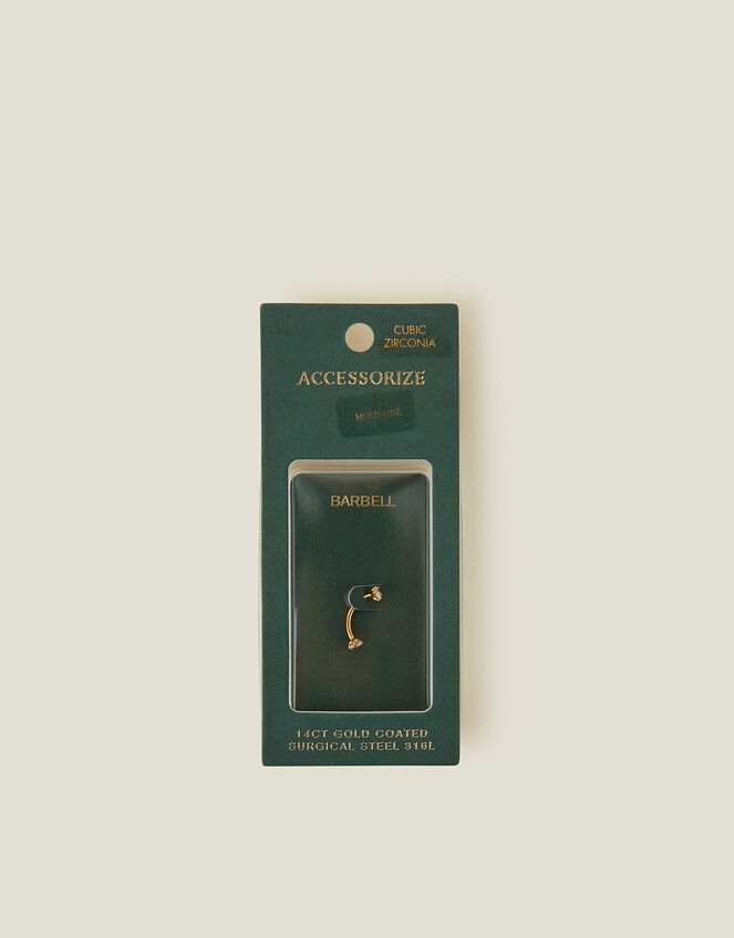 14ct Gold-Plated Cubic Zirconia Curved Barbell, , large