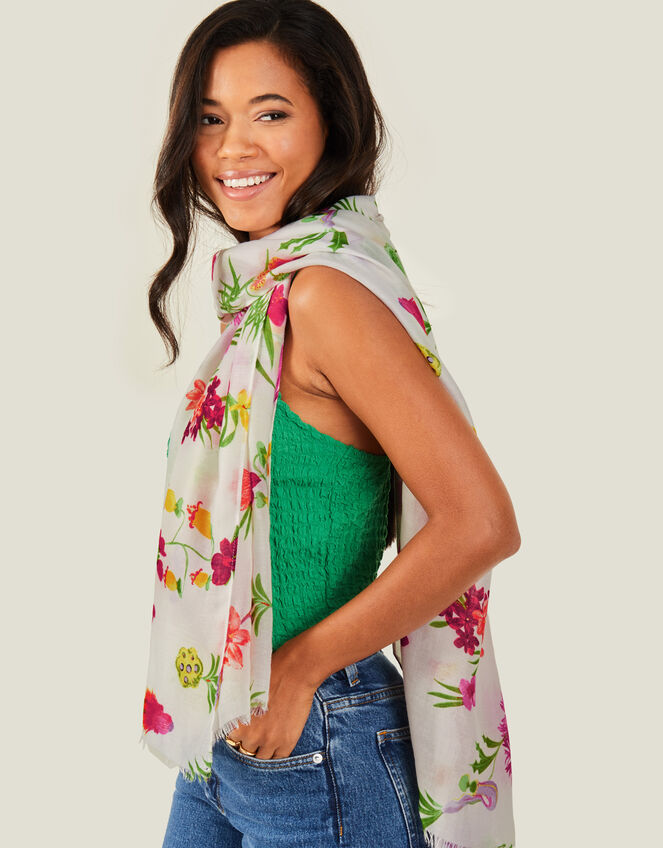 Wild Flower Print Scarf, , large
