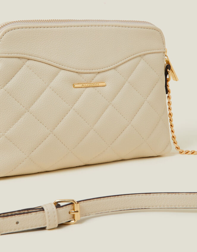 Quilted Faux Leather Cross-Body Bag, Cream (CREAM), large