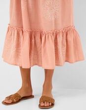 Floral Embroidered Smocked Midi Dress, Pink (PINK), large