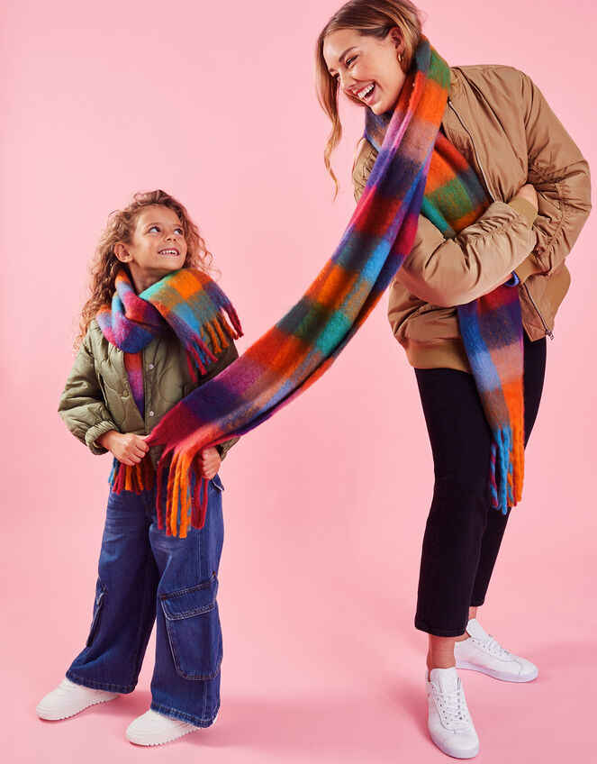 Bright Check Super Fluffy Blanket Scarf, , large