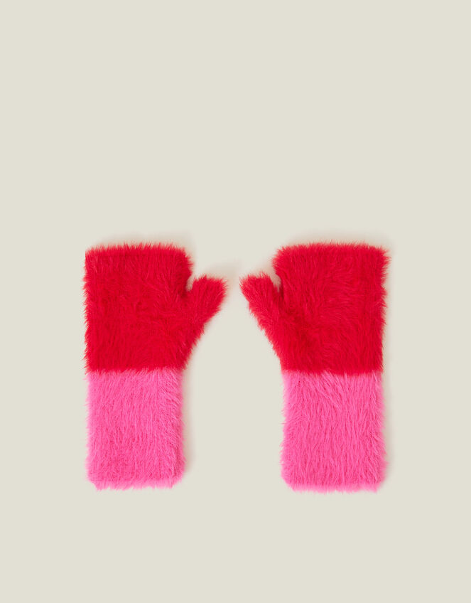 Colour Block Fuzzy Fingerless Gloves, , large