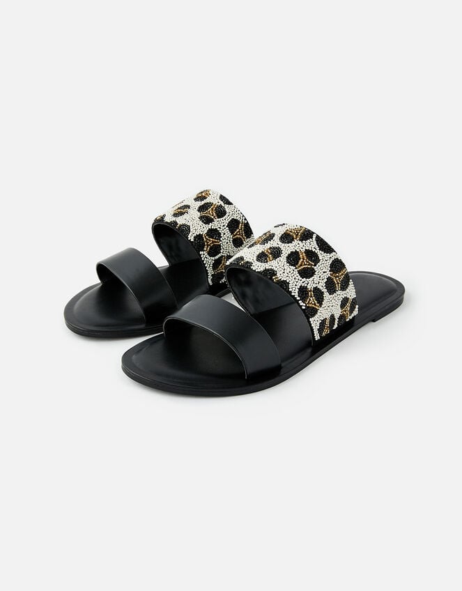 Beaded Animal Sandals, Black (BLACK), large