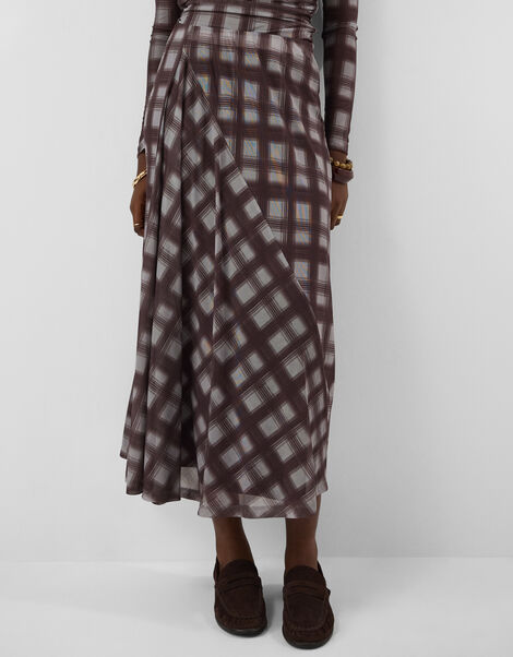Check Print Mesh Midi Skirt, Multi (MULTI), large