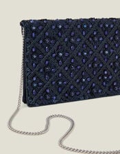 Metallic Embellished Clutch Bag, Blue (NAVY), large