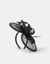 Bow Feather Disc Fascinator, Black (BLACK), large
