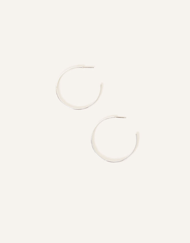 Sterling Silver-Plated Textured Hoops, , large