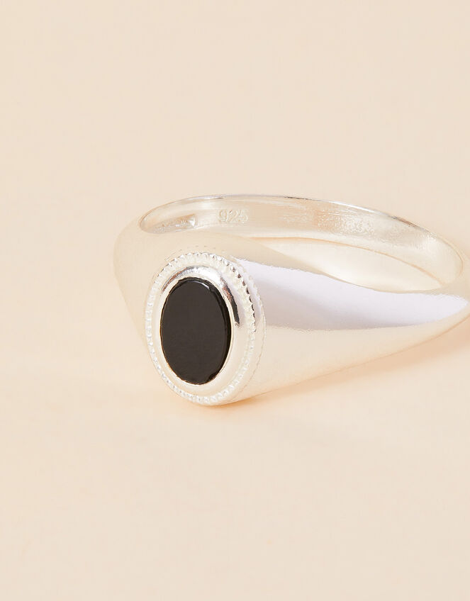 Sterling Silver Onyx Signet Ring , Black (BLACK), large