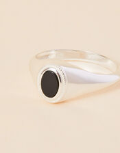 Sterling Silver Onyx Signet Ring , Black (BLACK), large
