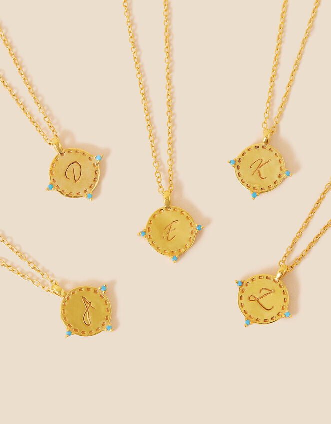 14ct Gold-Plated Initial Pendant Necklace, Blue (TURQUOISE), large