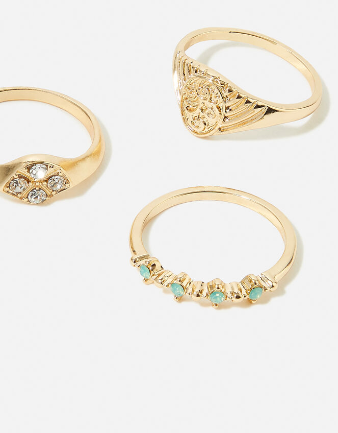 Engraved Signet Rings Set of Three, Blue (TURQUOISE), large