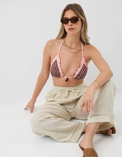 Frill Floral Triangle Bikini Top, Red (BURGUNDY), large