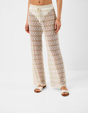 Crochet Wide Leg Beach Trousers, White (WHITE), large