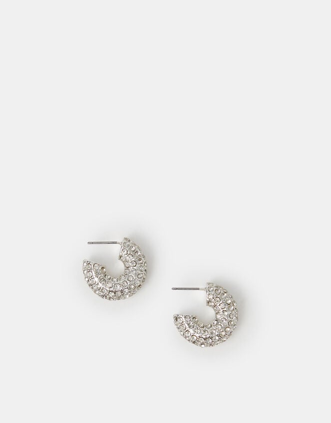 Chunky Diamant&eacute; Hoop Earrings, Silver (SILVER), large