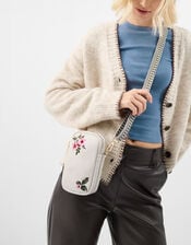 Floral Embroidered Phone Bag, , large