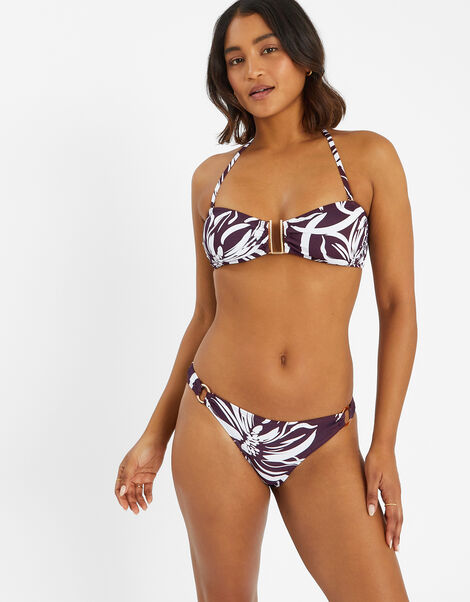 Floral Print Bikini Bottoms, Brown (BROWN), large