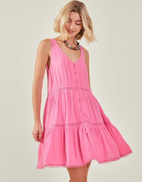 Lace Insert Swing Dress, Pink (PINK), large