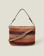 Stripe Raffia Cross-Body Bag, , large