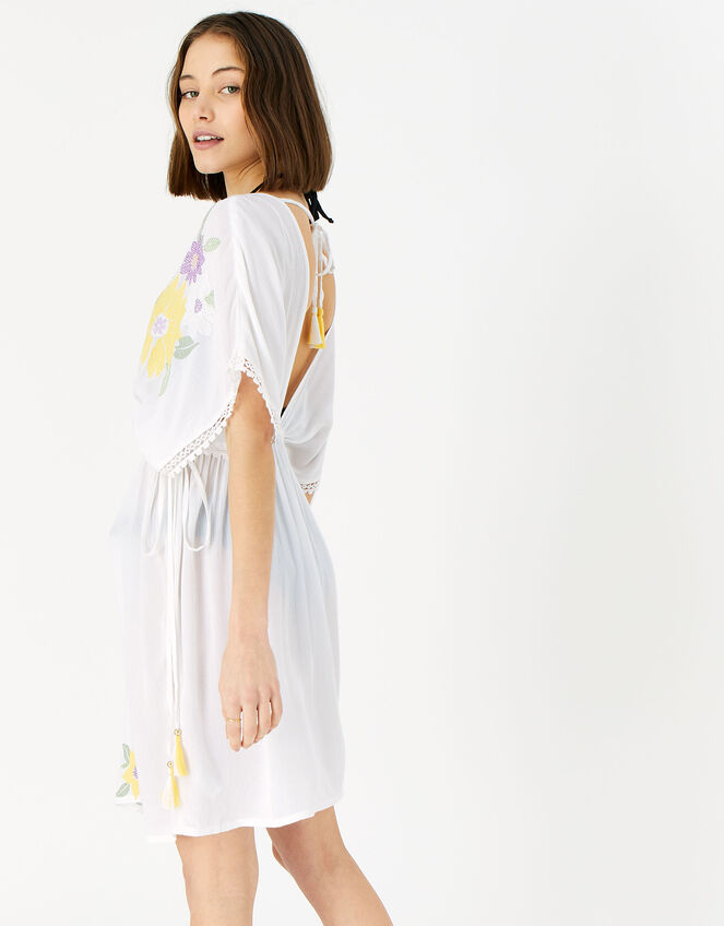 Sunflower Embroidered Kaftan, White (WHITE), large