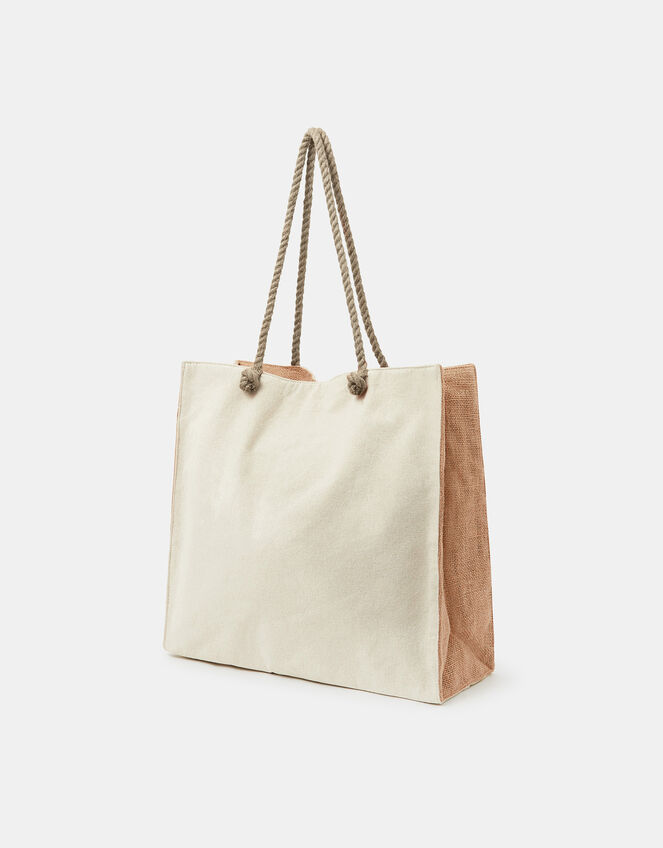 Palm Embroidered Shopper Beach Bag, , large