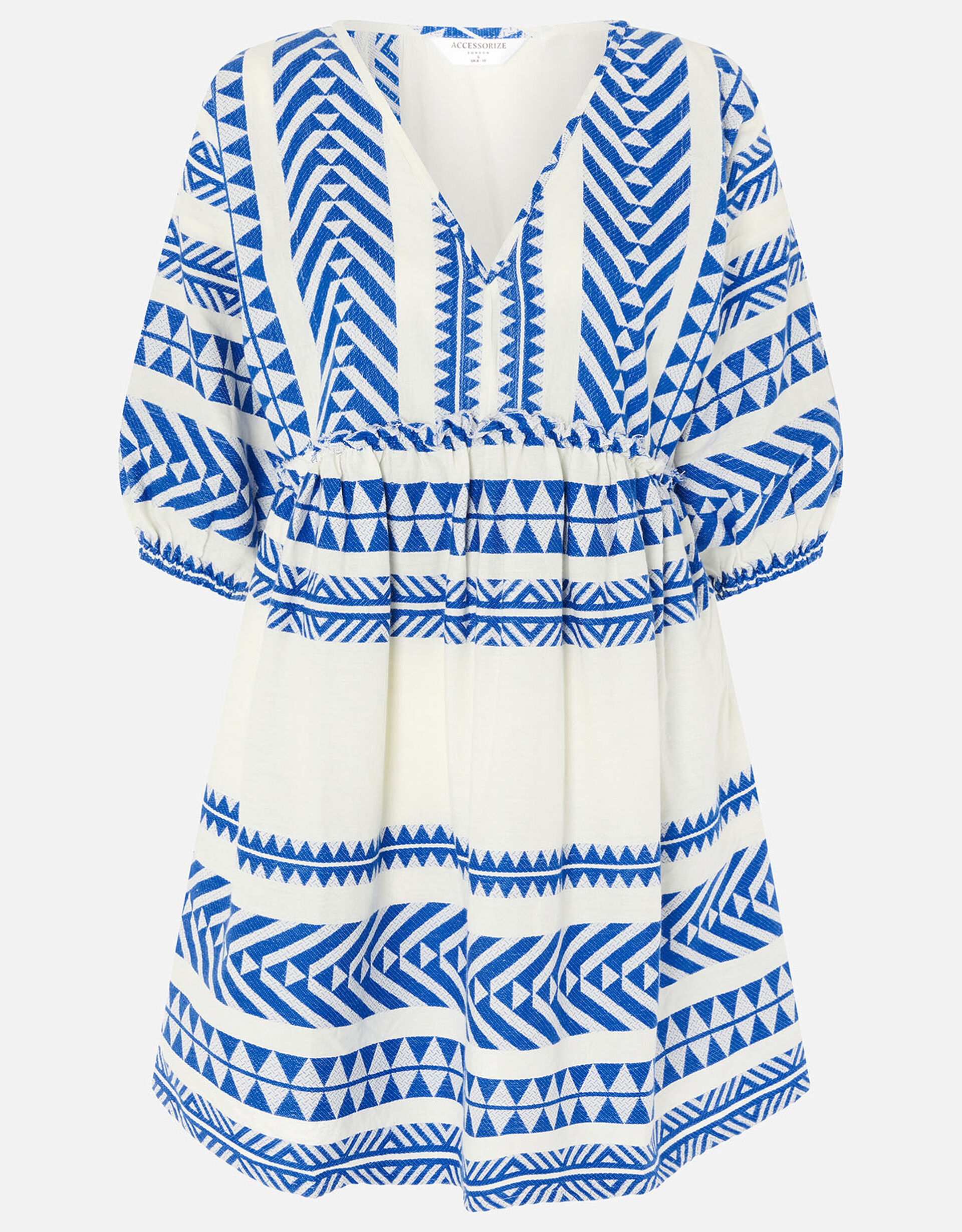 Blue - Button Down Cotton Jacquard Dress 14