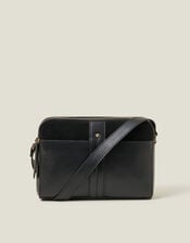 Double Zip Leather Cross-Body Bag, Black (BLACK), large