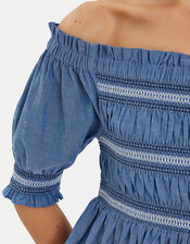 Off-The-Shoulder Smocked Top, Blue (BLUE), large