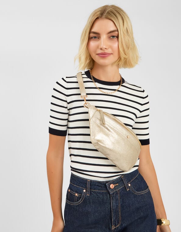 Metallic Leather Sling Crossbody Bag, , large