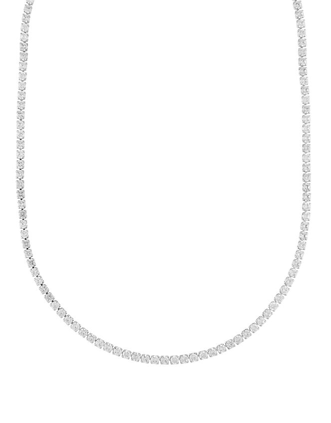 Platinum-Plated Crystal Tennis Necklace, , large