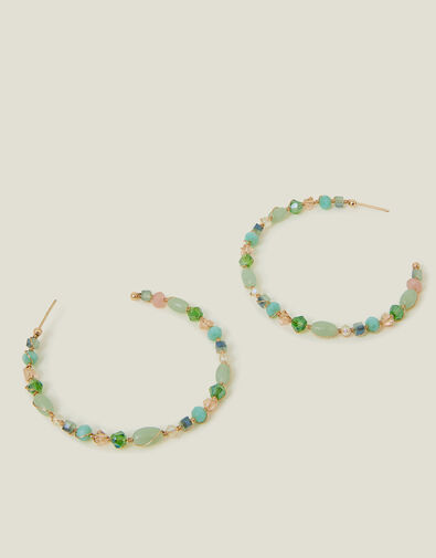 Large Beaded Hoop Earrings, , large