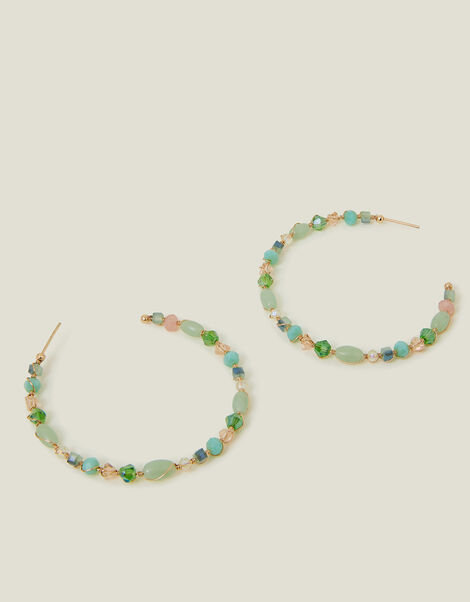 Large Beaded Hoop Earrings, , large