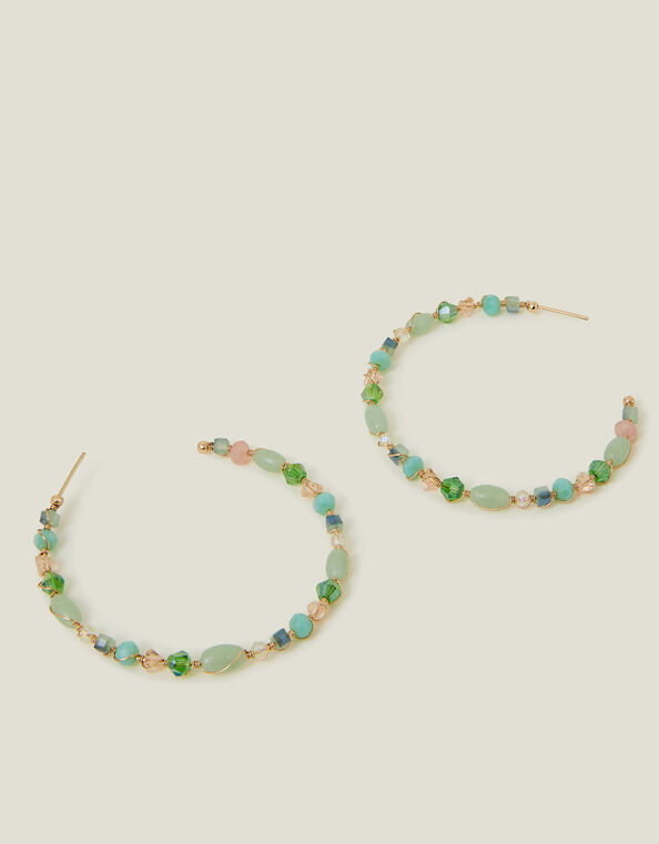 Large Beaded Hoop Earrings, , large