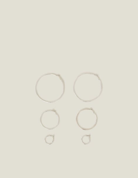 3-Pack Hoop Earrings, Silver (SILVER), large
