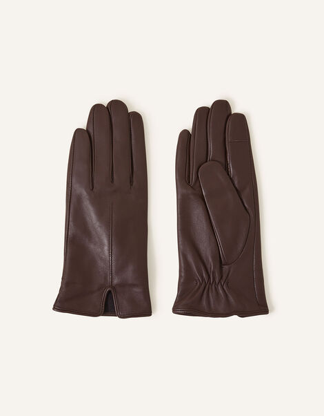Touchscreen Leather Gloves, Brown (CHOCOLATE), large