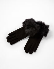 Faux Fur Cuff Touchscreen Gloves, Black (BLACK), large