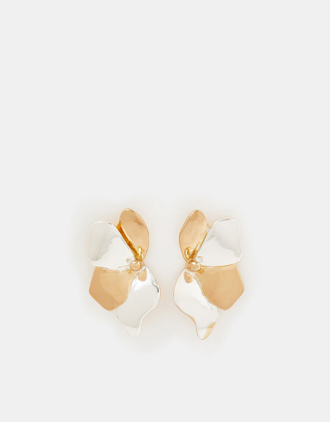 Two Tone Flower Stud Earrings, , large