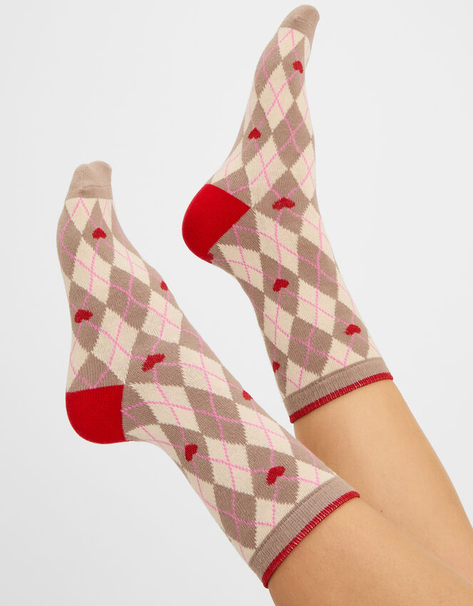 Argyle Heart Socks, , large