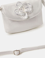 Girls Diamanté Flower Crossbody Bag, , large