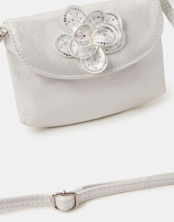 Girls Diamanté Flower Crossbody Bag, , large