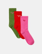3-Pack Christmas Slogan Socks, , large
