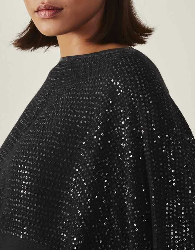 Sequin Embellished Poncho, Black (BLACK), large