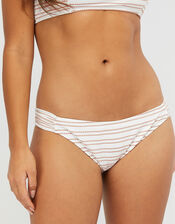 Textured Bikini Briefs with Striped Print, White (WHITE), large