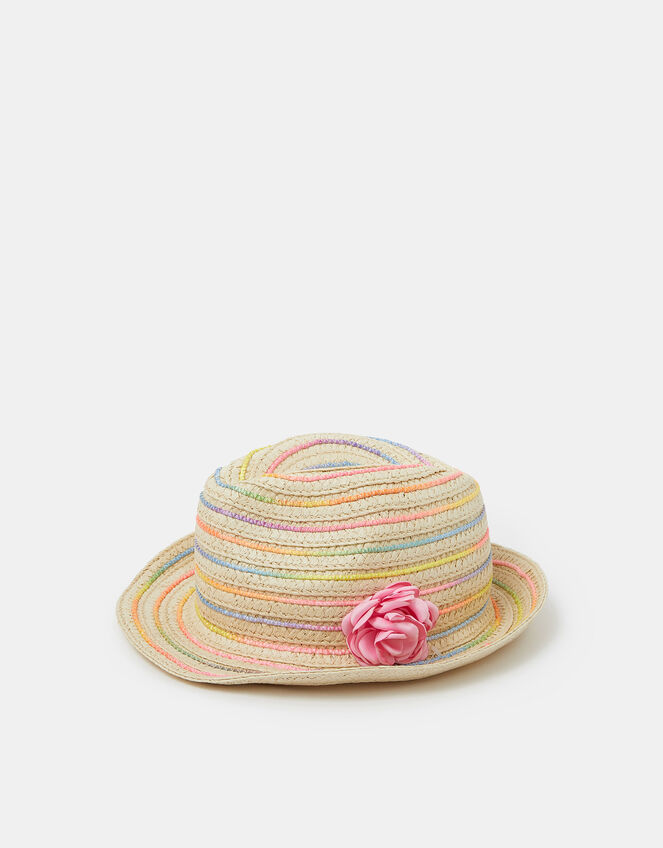 Girls Corsage Woven Trilby Hat, Multi (PASTEL MULTI), large