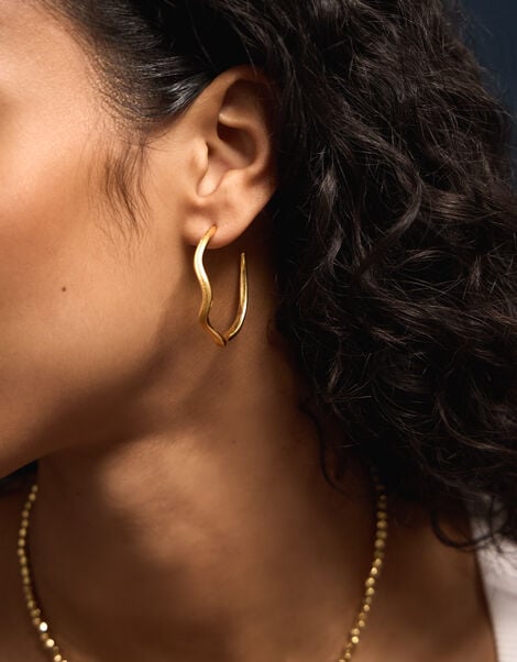 14ct Gold-Plated Wave Hoop Earrings, , large