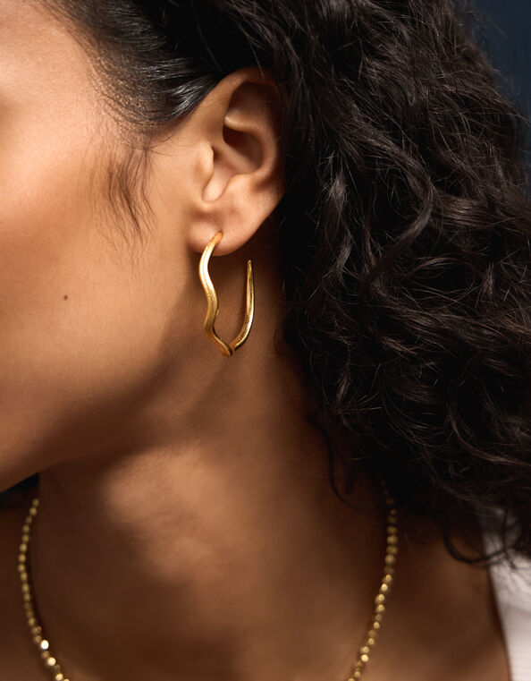 14ct Gold-Plated Wave Hoop Earrings, , large