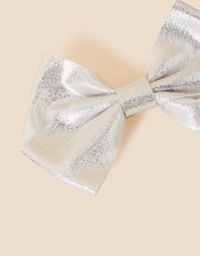 Kids Sparkle Bow Barrette Clip, Silver (SILVER), large